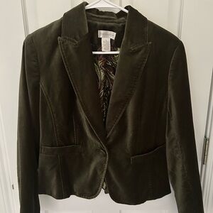 Worthington Olive Green Velvet Blazer Paisley Lining Jacket Festive Size 10